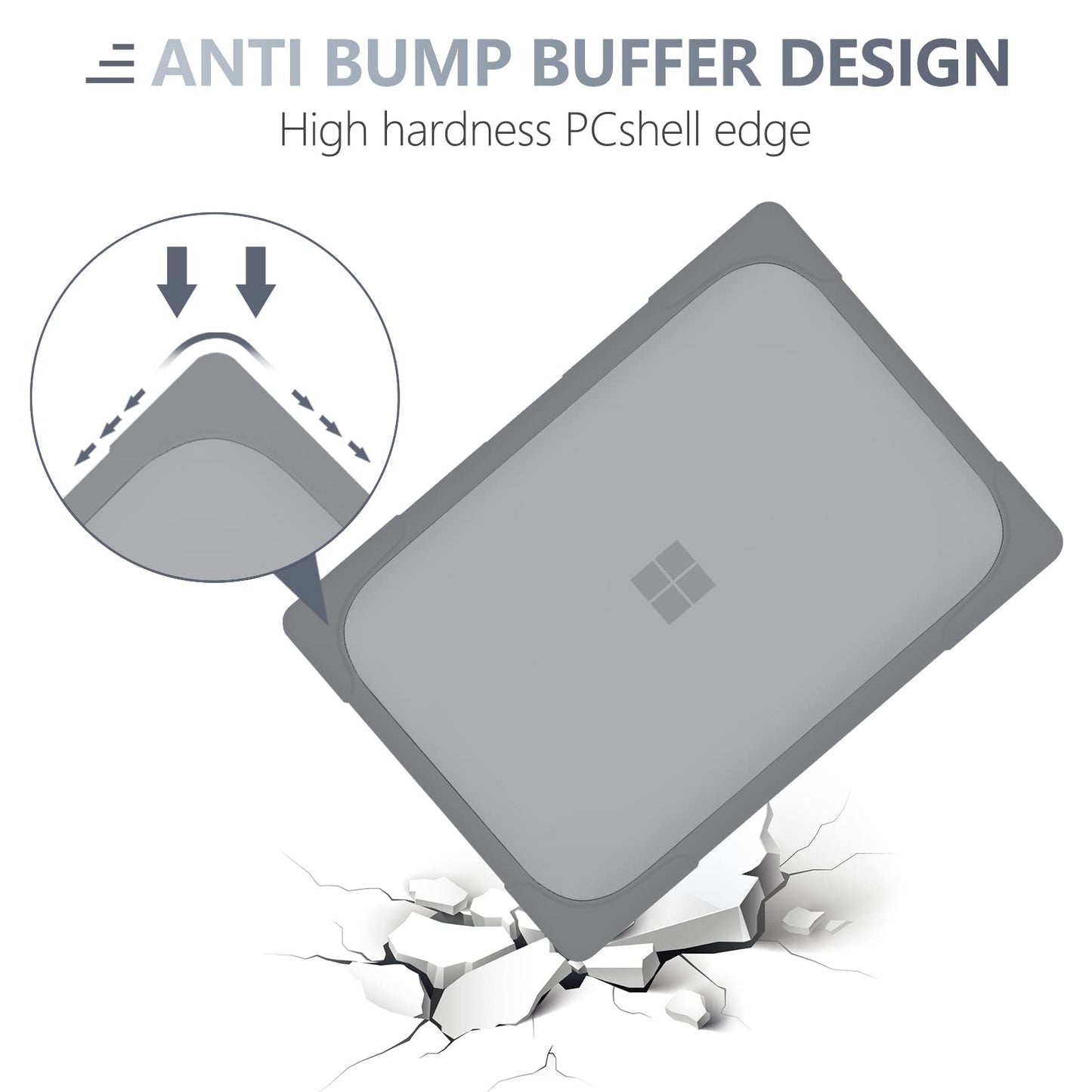 Batianda Heavy Duty Case for 13.5" Microsoft Surface Laptop 5 4/3 with Metal Palm Rest,Shockproof Protective Cover with Fold Kickstand for Enhanced Durability & Keyboard Cover Screen Protector, Gray
