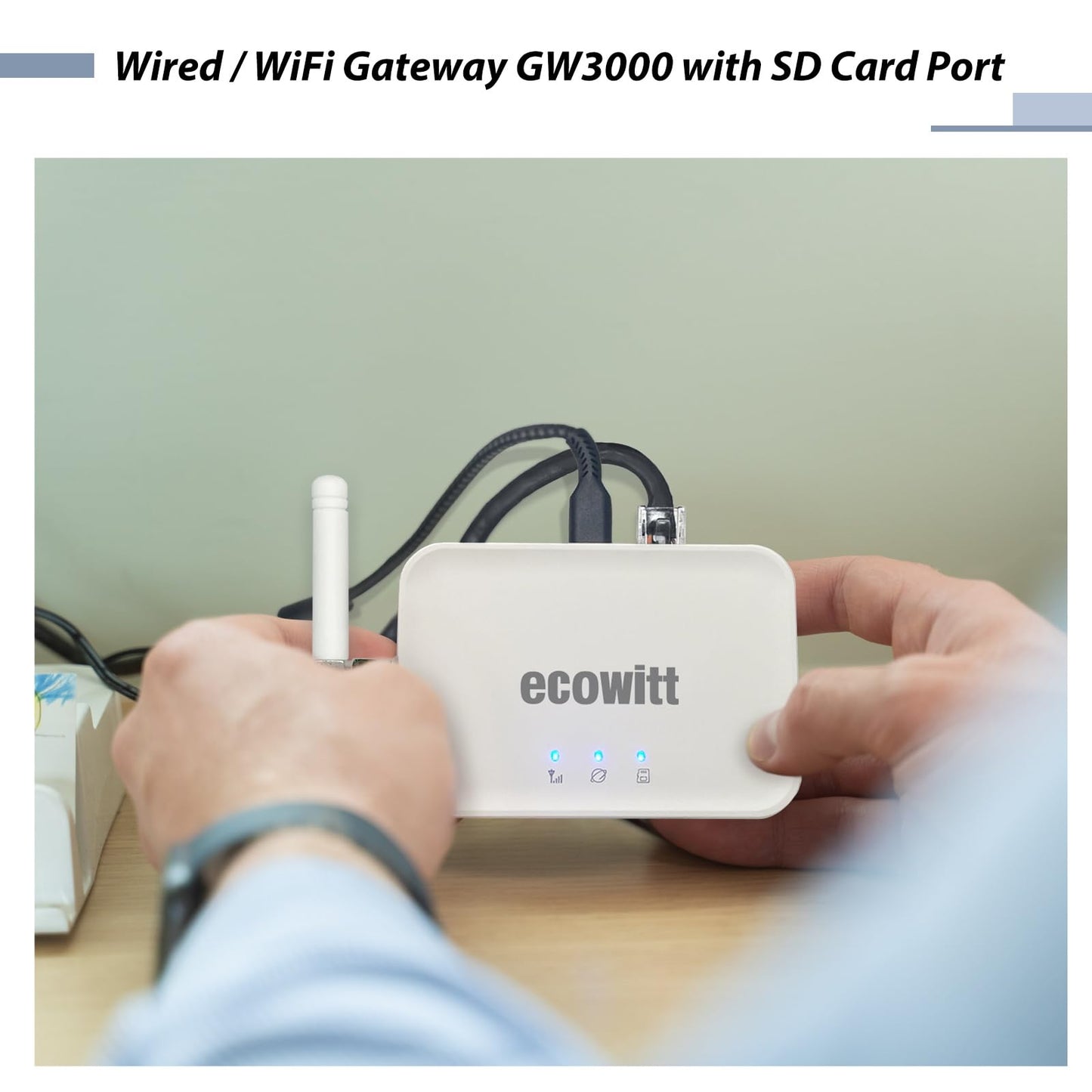Ecowitt GW3000 Wi-Fi & Ethernet Weather Station Gateway, with Built-in Temperature, Humidity and Barometric Sensors with SD Card Port, 915 MHz