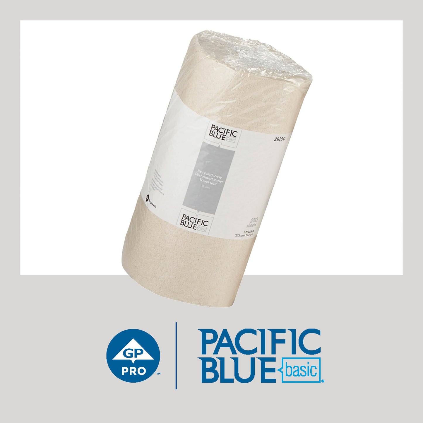 Georgia-Pacific Pacific Blue Basic 2-Ply Recycled Perforated Paper Roll Towel (Previously Branded Envision) By GP PRO (Georgia-Pacific), Brown, 28290, 250 Sheets Per Roll, 12 Rolls Per Case