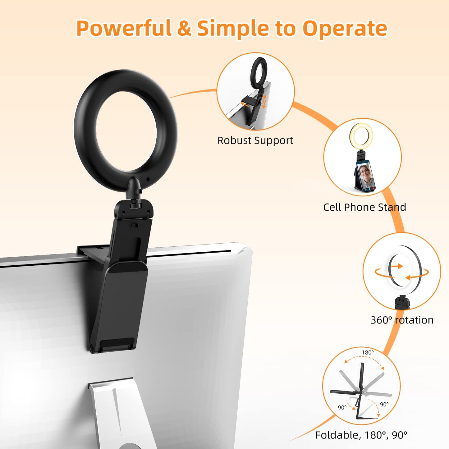 2Packs-Ring Light for Computer Laptop,Video Conference Lighting kit for Zoom Meetings,5" Small Led Selfie Light Portable Ring Light with Stand,Cell Phone Holder Desktop Ring Light for Skype Call Black