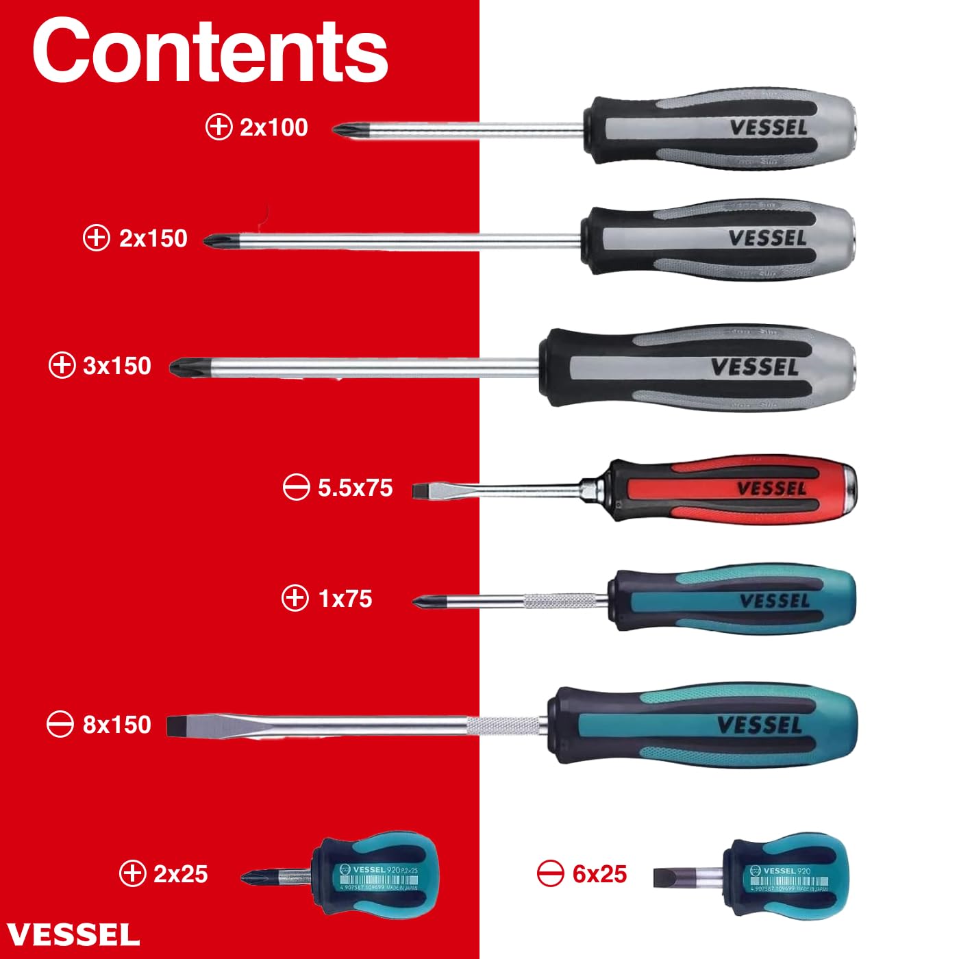 VESSEL MEGADORA IMPACTA Screwdriver (8 PCS SET)
