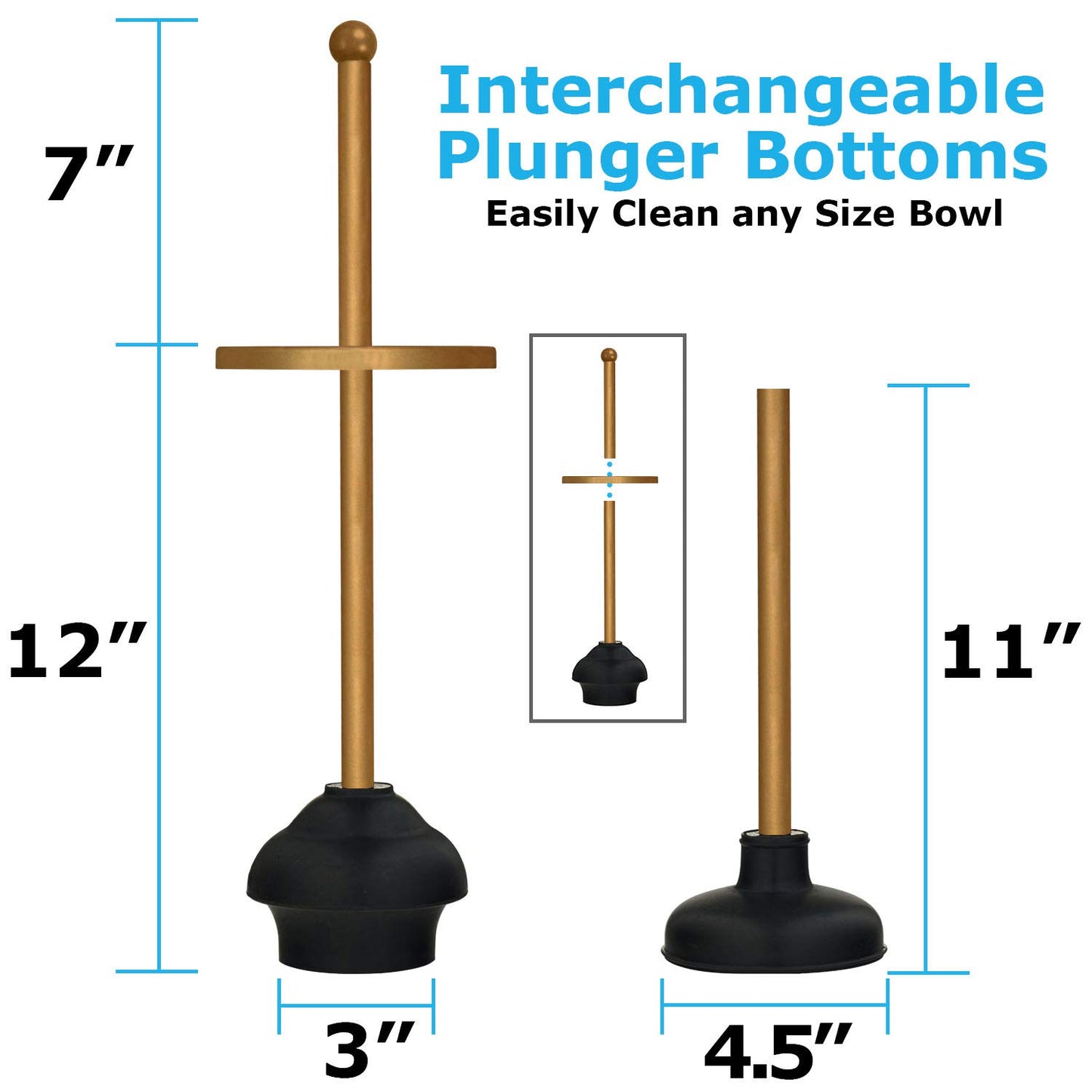Blue Donuts Toilet Brush and Plunger Set with Holder, Modern Gold Bathroom Accessories Toilet Plunger and Toilet Bowl Brush Combo