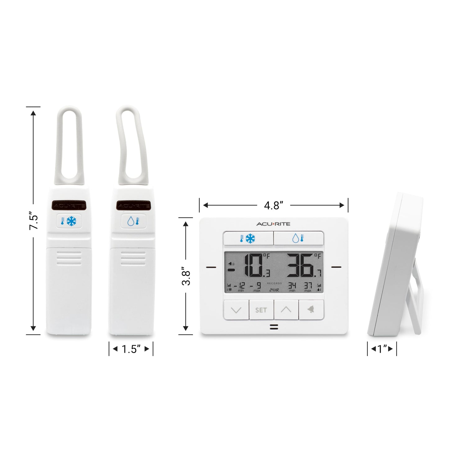 AcuRite Matte White Digital Wireless Fridge and Freezer Thermometer for Home and Restaurants with Alarm and High/Low Temperature Records (00523M)
