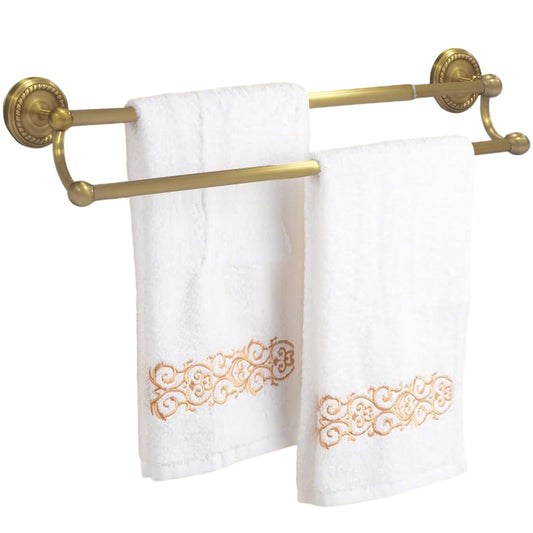 Double Towel Bar, Antique Brass Bathroom Towel Racks Wall Mounted, Adjustable Vintage Gold Towel Bar Fits 16.4 to 27.8 Inch Wall Space, Heavy Duty Rustproof Brass Towel Rod Holder for Kitchen Laundry