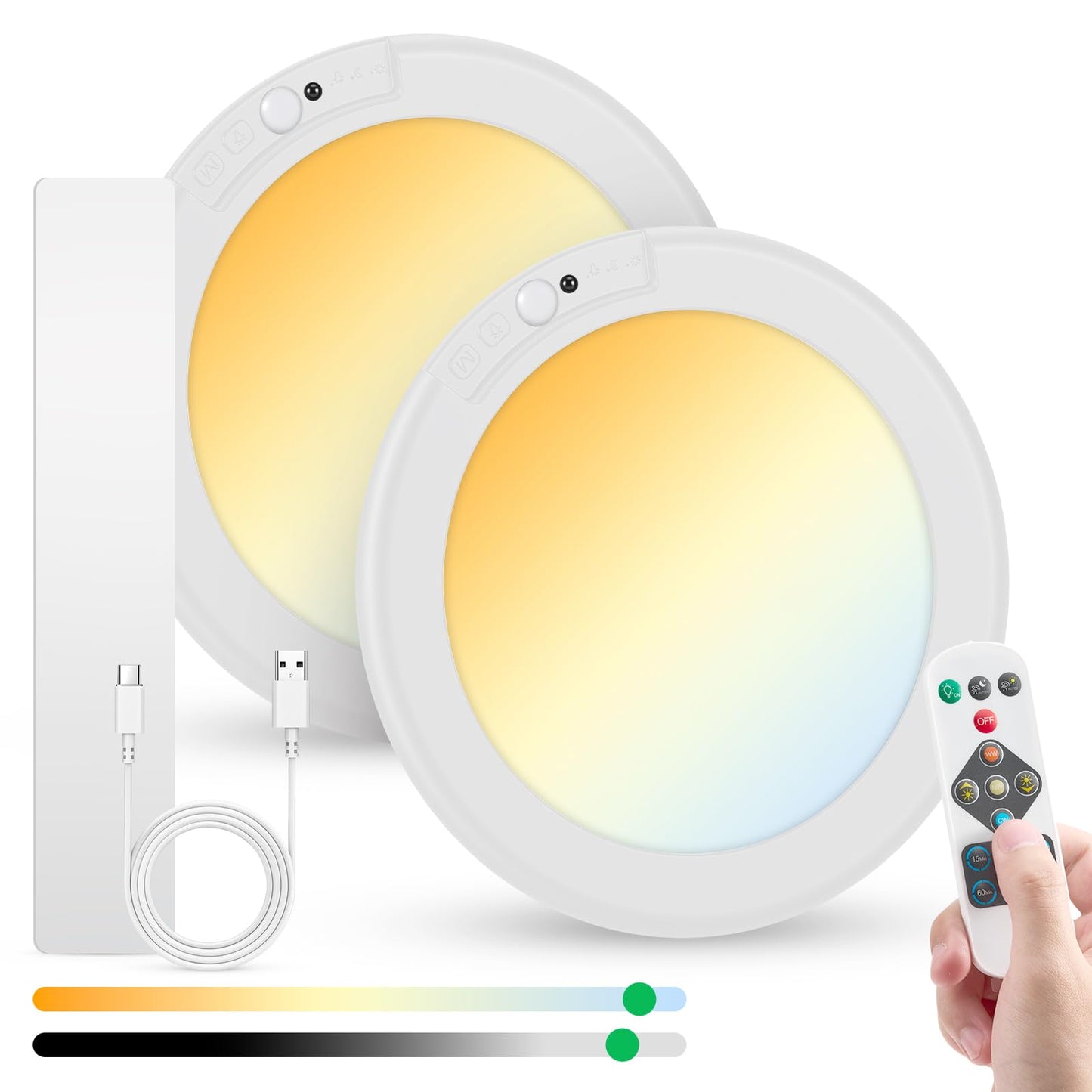Bojim Rechargeable Ceiling Lights Wireless Waterproof Shower Lighting Inside, 3CCT & Dimmable Magnetic Motion Sensor Lights Battery Operated Closet Light No Wiring for Pantry Laundry 2 Pack