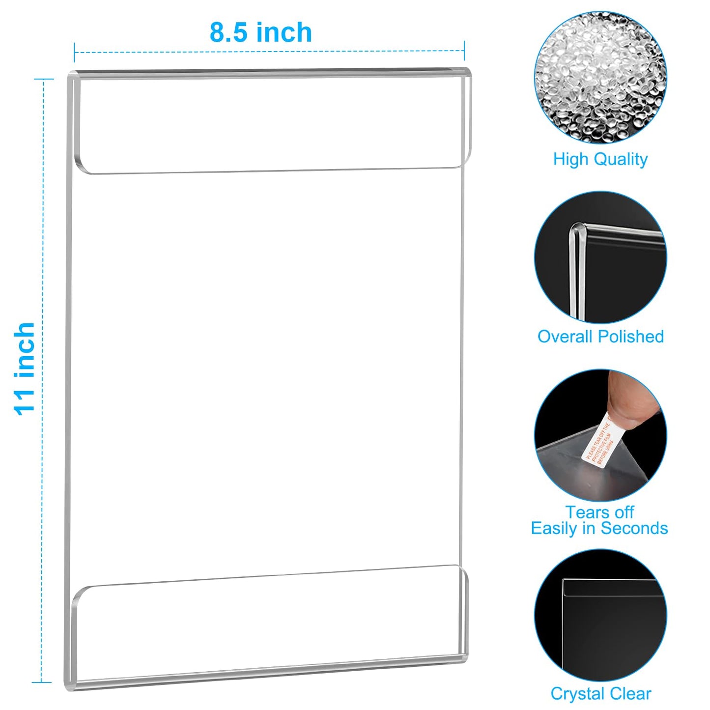 EHWINE 18 Pack 8.5 x 11 Wall Mount Acrylic Sign Holder, Wall Signs Photo Menu Flyer Display Holders, Plastic Clear Acrylic Frames for Office Home Hotel Business Store (with Adhesive Tape)