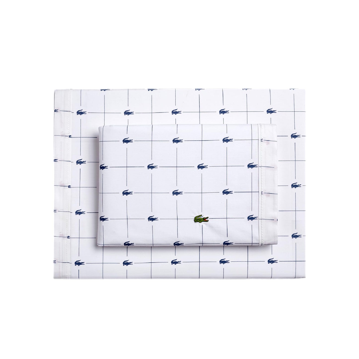 Lacoste Slice 100% Cotton Percale Sheet Set – Cool Crisp Breathable All-Season Bedding, Durable Matte Finish, Oeko-Tex Certified – Printed Design, Navy, Full