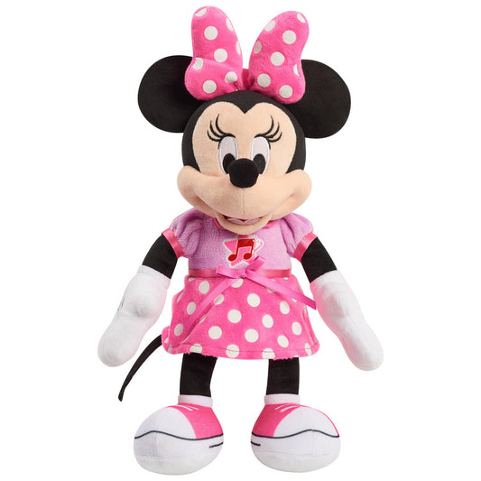 Disney Junior Mickey Mouse Funhouse Singing Fun Minnie Mouse 13 Inch Lights and Sounds Feature Feature Plush, Sings Bowtoons Theme Song, Officially Licensed Kids Toys for Ages 3 Up, Gifts and Presents