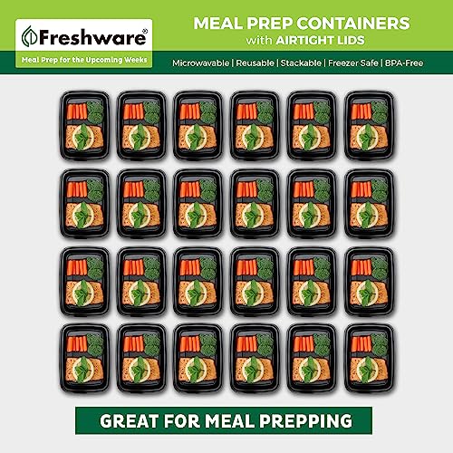Freshware Meal Prep Containers [150 Pack] 1 Compartment with Lids, Food Storage Containers, Bento Box, BPA Free, Stackable, Microwave/Dishwasher/Freezer Safe (24 oz)