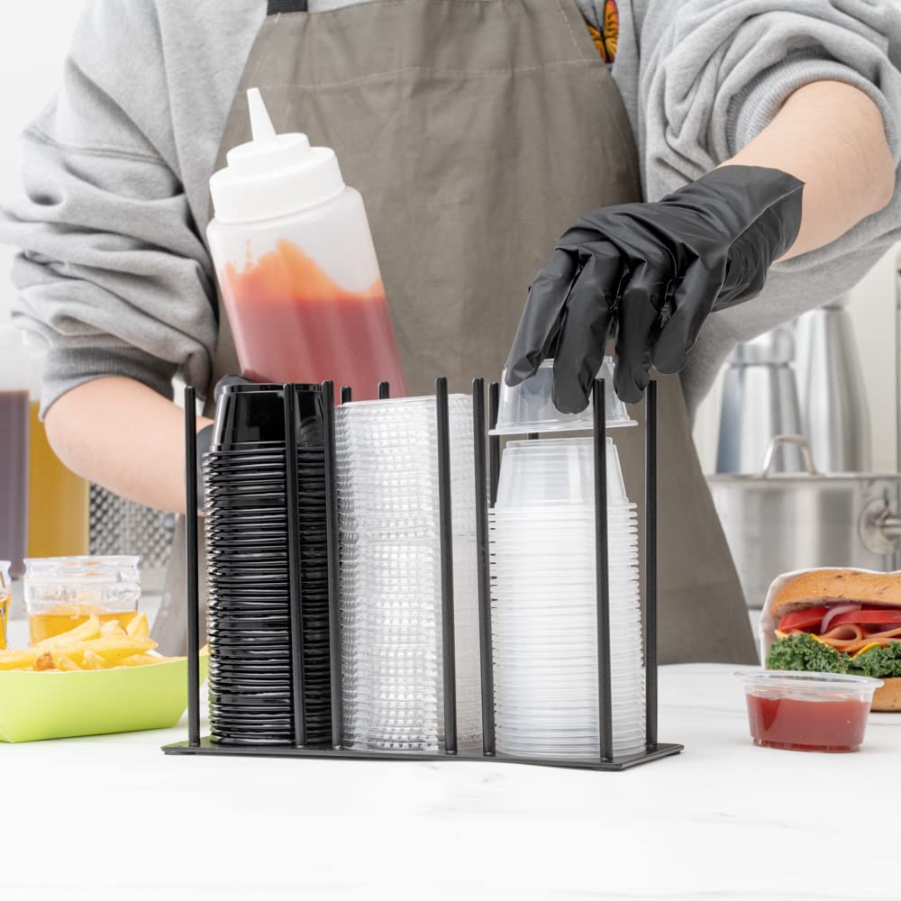 Restaurantware-Chef 101 8.25 x 3 x 6 Cup And Lid Organizer, 1 3-Section Cup And Lid Holder - Horizontal Design, Compact, Black Iron Dispenser, For Countertops And Storage