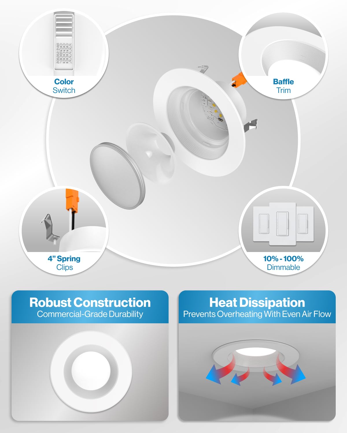 Sunco 20 Pack 4 Inch LED Recessed Lights, Retrofit Can Lighting, 660 LM, 11W (40W Equivalent), Selectable CCT 2700K/3000K/4000K/5000K, Dimmable, Baffle Trim, Replacement Conversion Kit UL.