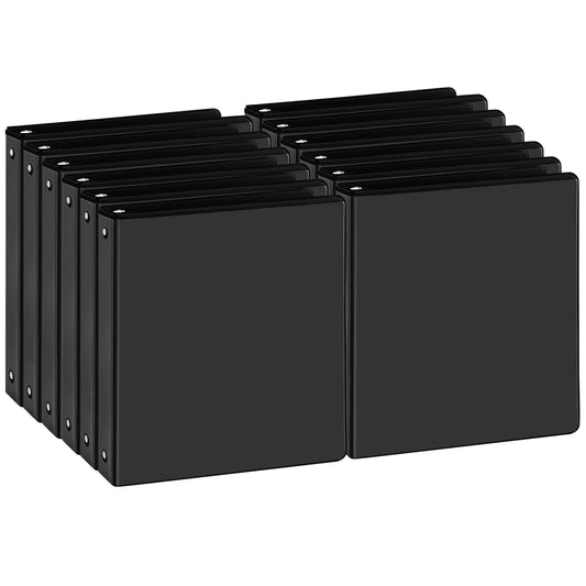 Durable 1 inch 3-Ring Binder, 1" Round Ring Binder with 2 Inside Pockets, Bulk Basic Binders, Clear View Cover 1-inch Binders Holds 8.5'' x 11''Paper for Office/Home/Back to School（Pack of 12, Black
