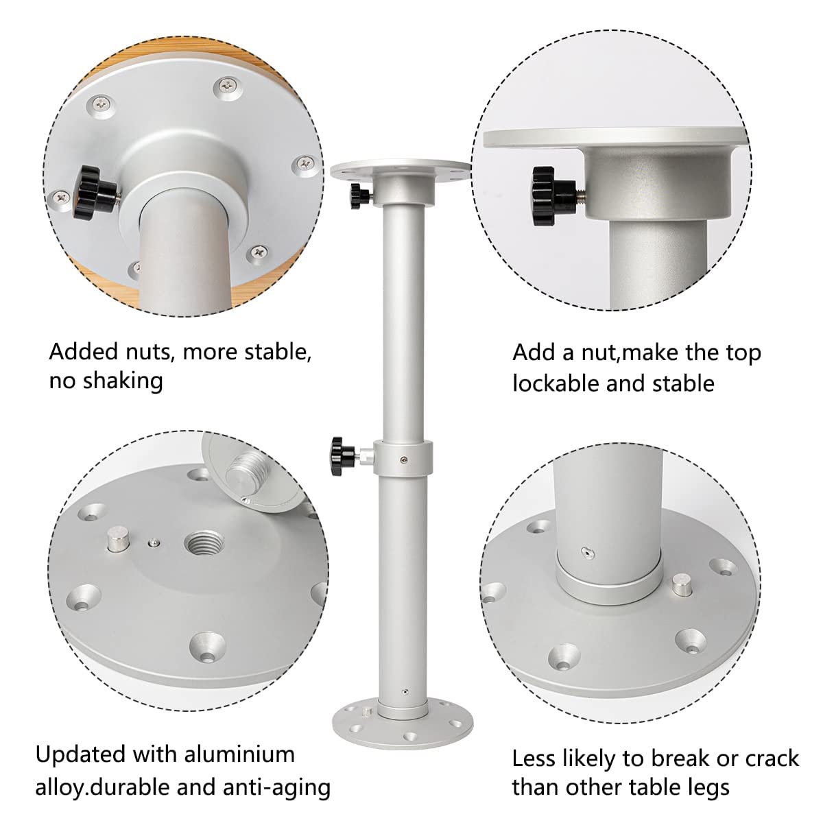 Flylin Adjustable Table Pedestal Detachable Table Base Stand Leg Base Mount Frame 17.8‑27.2 inch Aluminum Alloy Table Base Kit for RV Boat Yacht (1#)