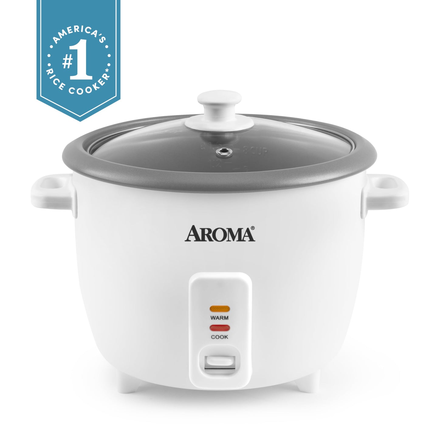 AROMA® Rice Cooker, 8-Cup (Uncooked) / 16-Cup (Cooked), Pot-Style Rice Cooker and Soup Warmer with One-Touch Control, 4 Qt, White, ARC-368NG