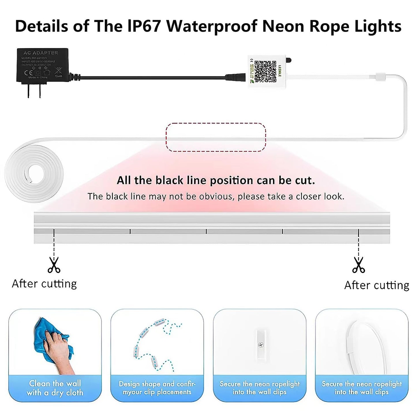 SILFU Neon Rope Lights, 40FT RGB LED Strip Lights, Waterproof IP67 LED Lights for Bedroom, DIY Design, Music Sync, 44 Key Remote Control, Multiple Modes for Bedroom, Holiday Decoration