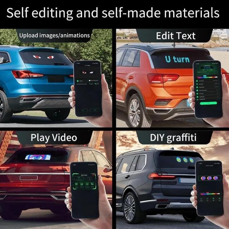 LED Sign for Car – Flexible Devil Eyes Light for Windshield, LED Digital Panel with Animations, Remote Control & Bluetooth APP for Cars, Trucks, Bars, Stores, Hotels(14.6'' * 3.6'')