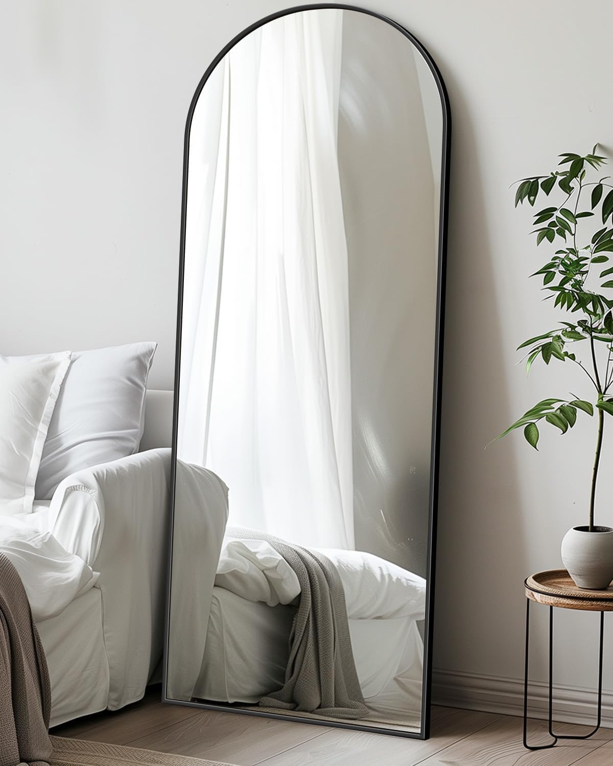 Antok Arched Full Length Mirror, 56"x14" Black Metal Frame Floor Mirror for Bedroom Living Room, Freestanding/Wall Mount/Leaning