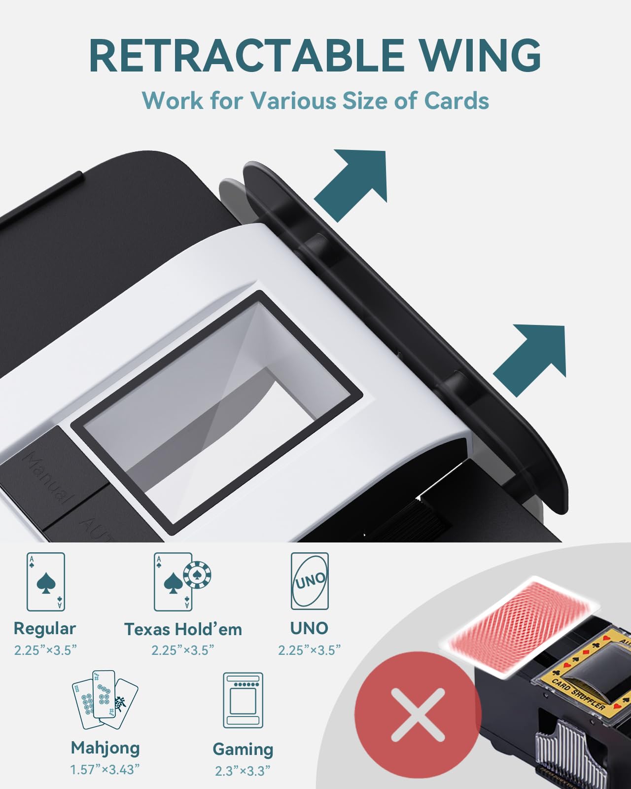 KPAW Automatic Card Shuffler - One-Press AUTO & Manual Mode, Electric Shuffling Machine for 1-2 Decks, Low Noise, Rechargeable & Portable Shuffler Machine for Poker, UNO, Blackjack, Skip-Bo, Phase 10