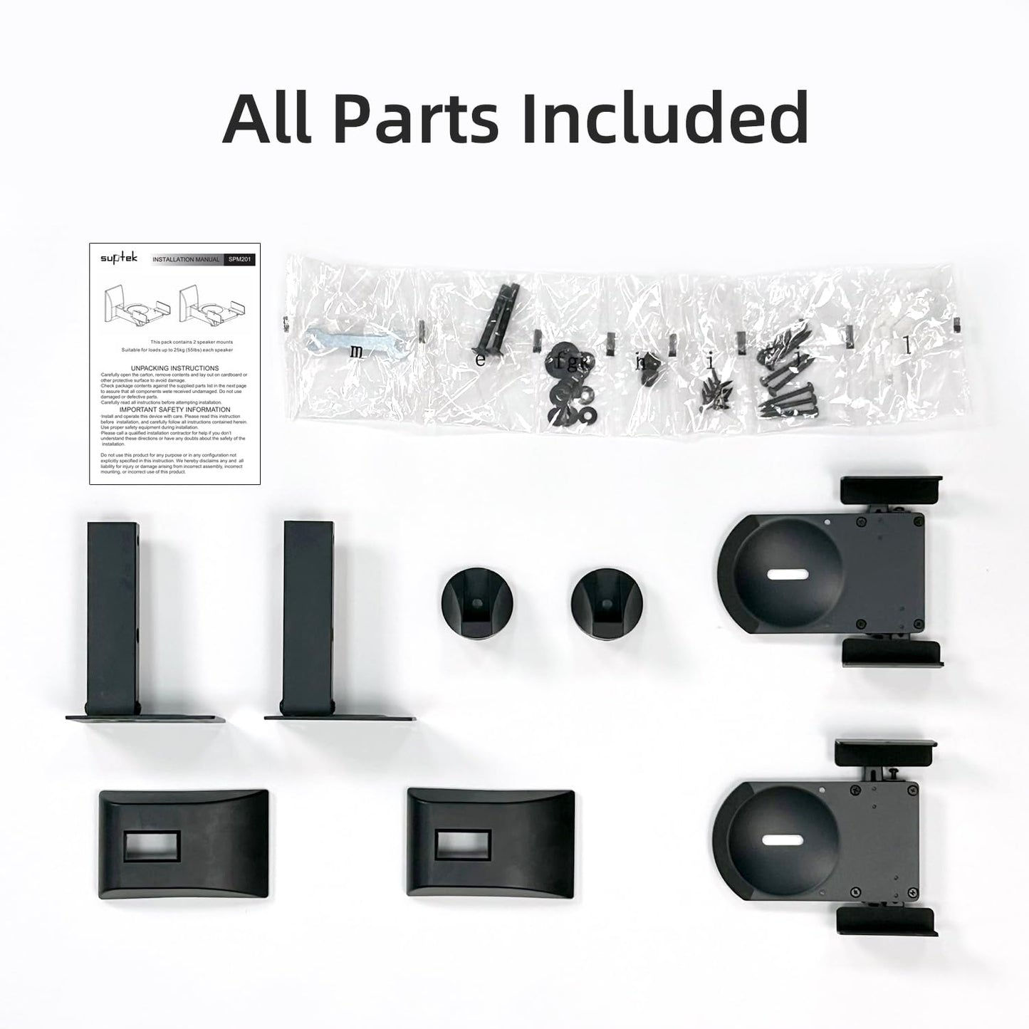 suptek Speaker Wall Mounts, Dual Speaker Stands for Surround Sound Speakers, Universal Speaker Bracket, Tilt Swivel Speaker Shelves Up to 55lbs Black (2 Pack)