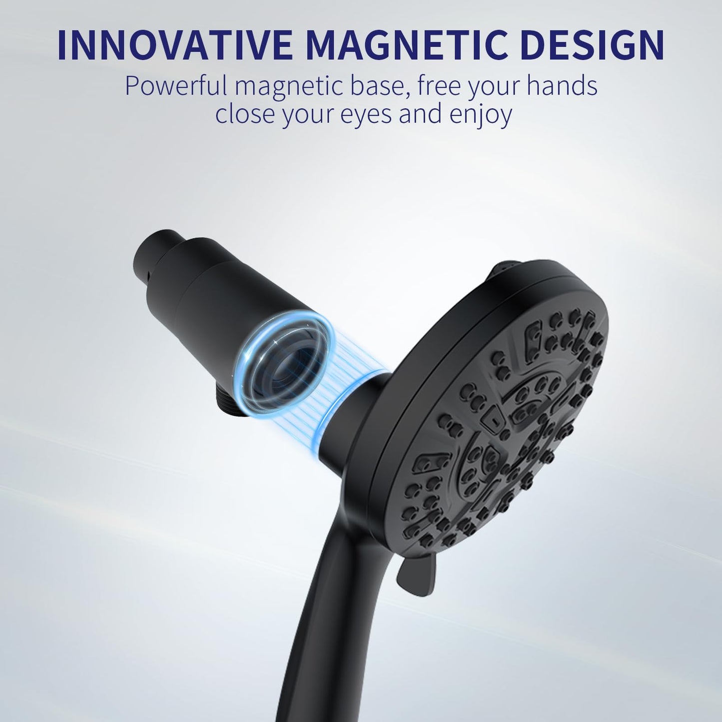 Magnetic Handheld Shower Head with Filter， High Pressure 10-Spray-Mode Detachable Shower Head with 60-Inch Hose, Powerful Hand Held Shower Head for Low Water Pressure（Matte Black）