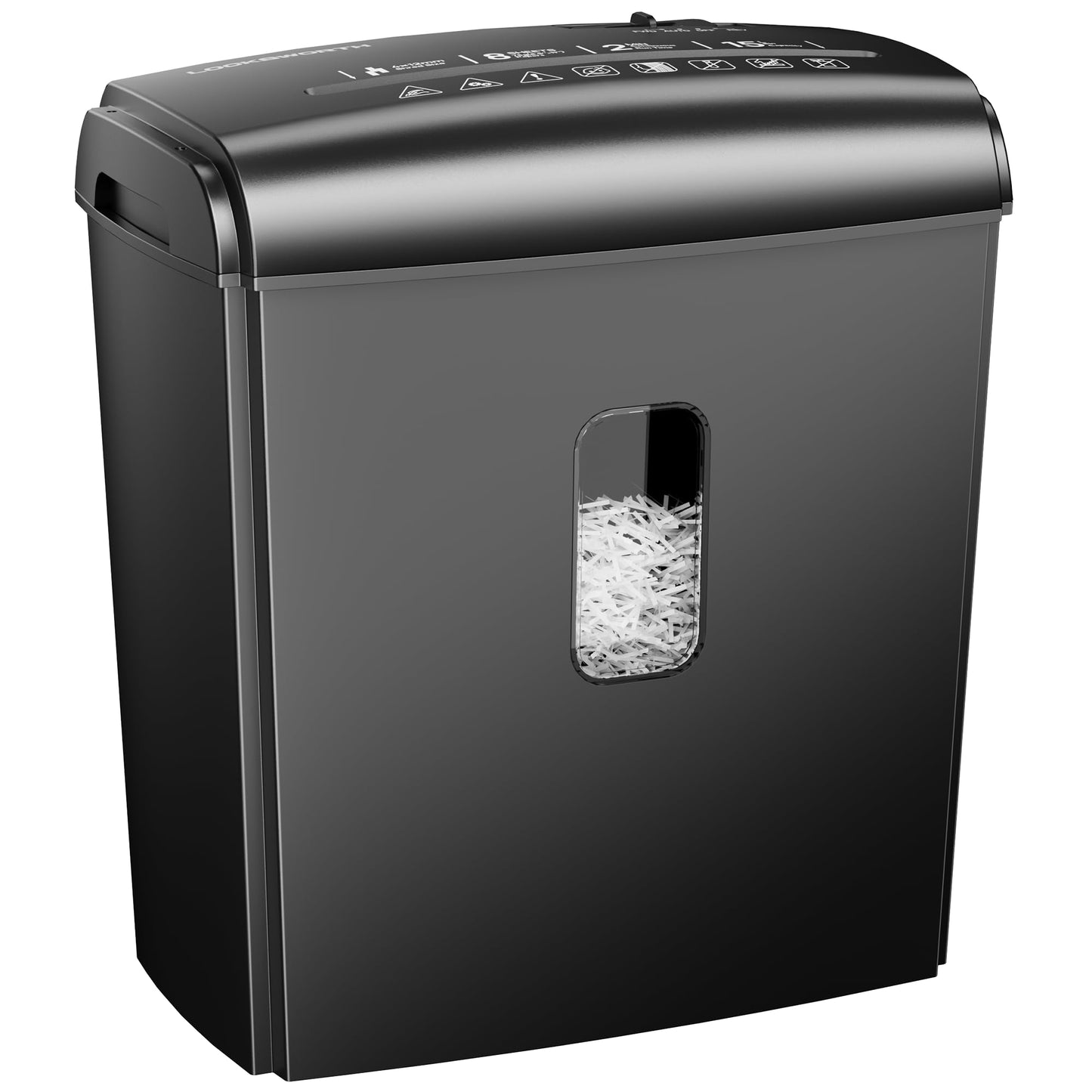 Locksworth 8-Sheet Micro Cut Paper Shredder P-4 High Security for Home Office Use with Handle, Shreds Credit Card/Staple 4 Gallons(Black) Visual Window Wastebasket