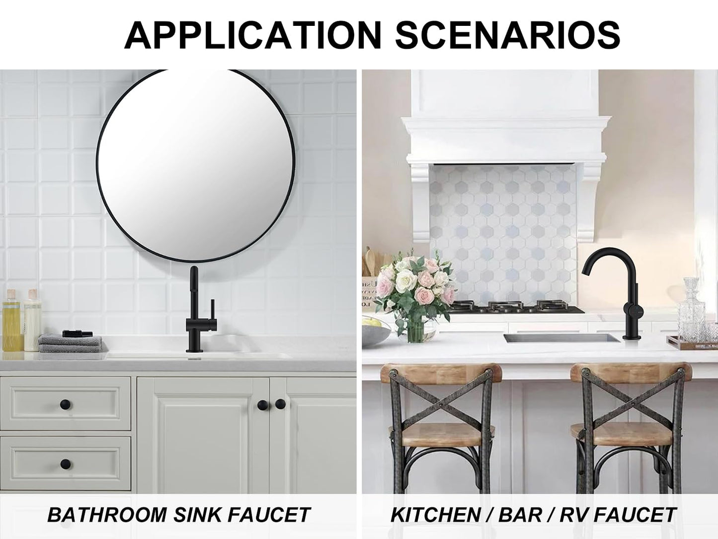 KENES Matte Black Bathroom Sink Faucet, Bathroom Faucets Single Handle Modern Prep Wet Bar Sink Faucets with Drain Assembly & Deck Plate, Farmhouse RV Camper Outdoor Utility Faucet, KE-9005B-2
