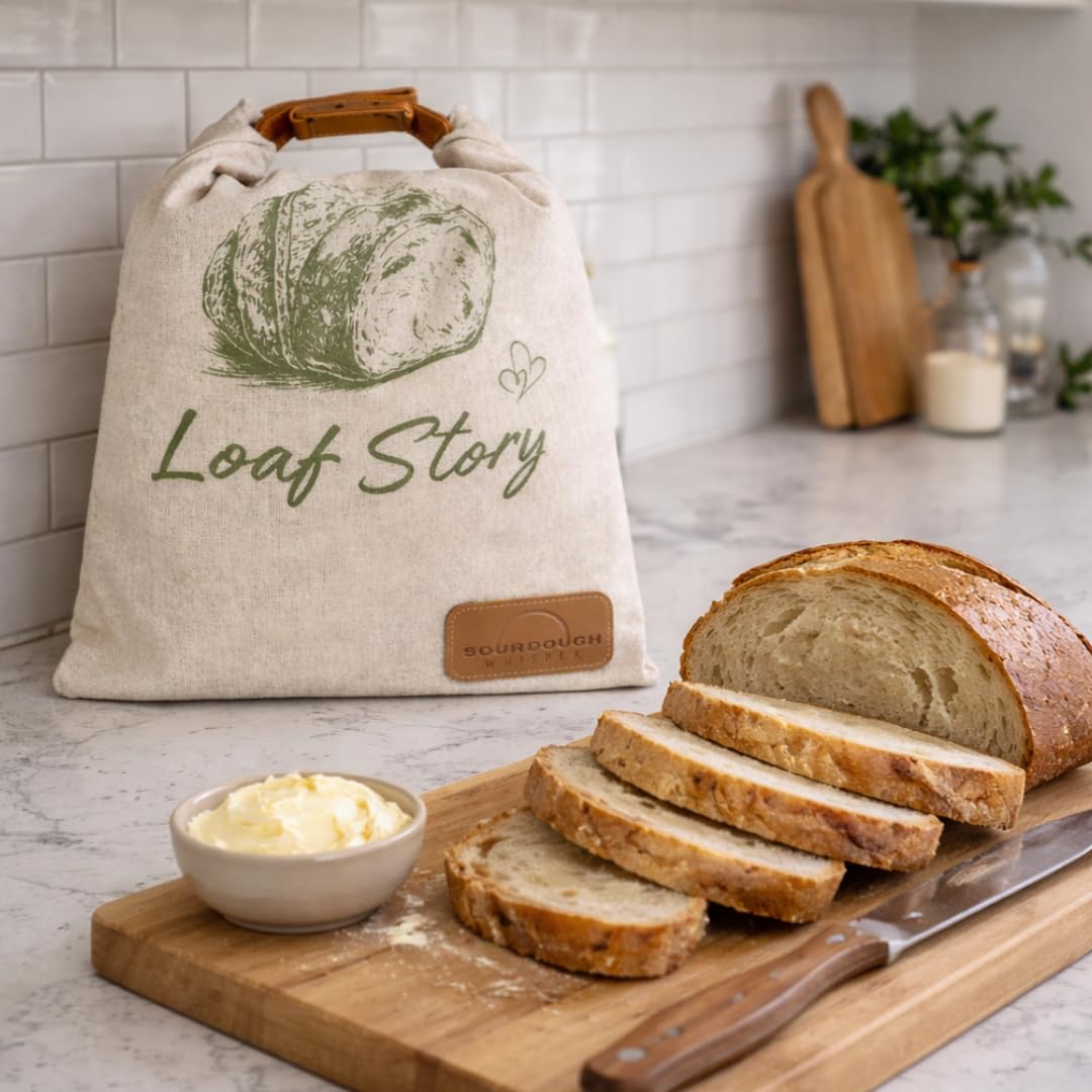LOAF STORY By Sourdough Whisper, Double Lock Reusable Beeswax Bread Bags, Fully Open Zipper + Roll Top Seal, XL Airtight Bread Storage for Freezer & Fridge, 2 Pack