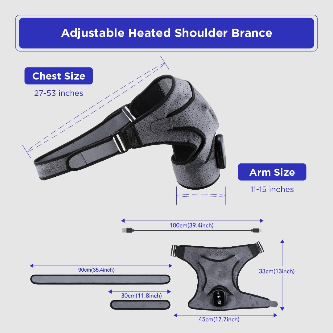 CHILLORA Heated Shoulder Wrap - Cordless Heating Pad Massager With Vibration, 3 Heating and Speed Adjustable Settings, Wearable Brace (2)