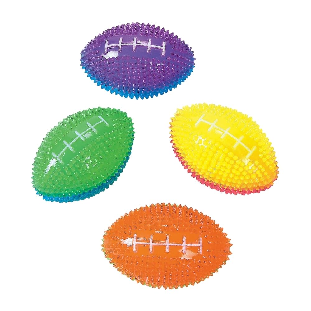Light Up Small Footballs - Set of 12 Rubber Squishy Balls - Sports Party Favors and Active Play Toys