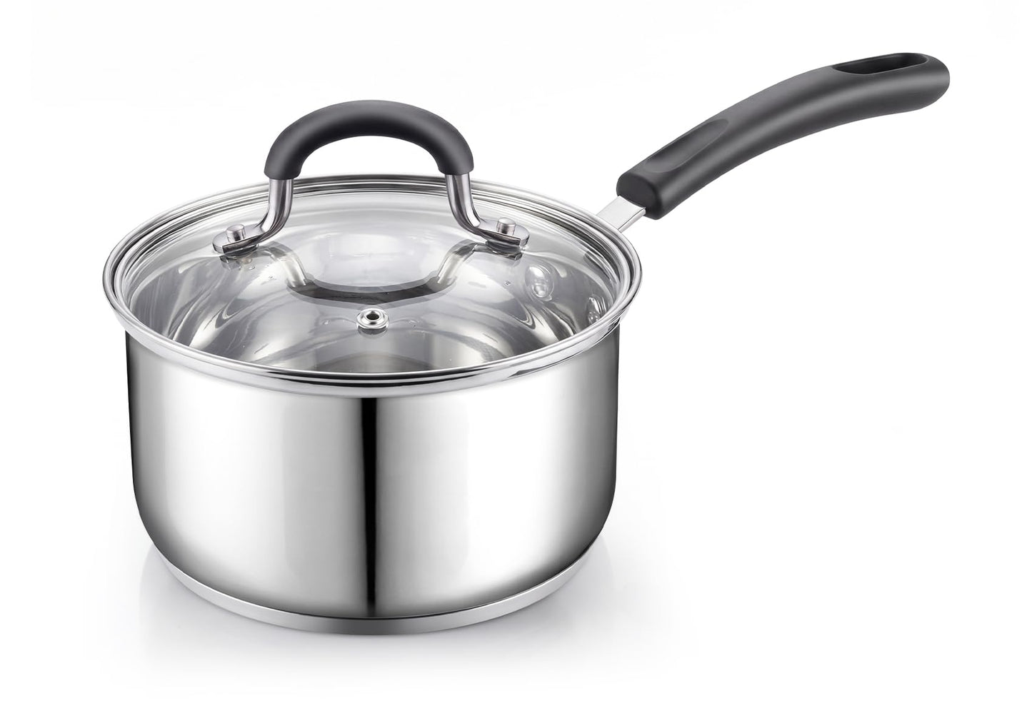 Cook N Home Professional 3 Quart Stainless Steel Saucepan with Lid, Kitchen Induction Cooking Sauce Pot Pan, Stay-Cool Silicone Handle, Dishwasher Safe