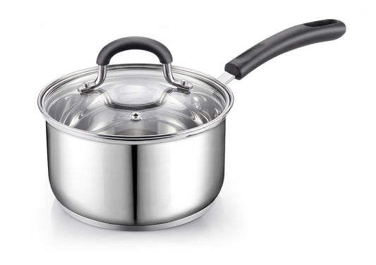 Cook N Home Professional 3 Quart Stainless Steel Saucepan with Lid, Kitchen Induction Cooking Sauce Pot Pan, Stay-Cool Silicone Handle, Dishwasher Safe