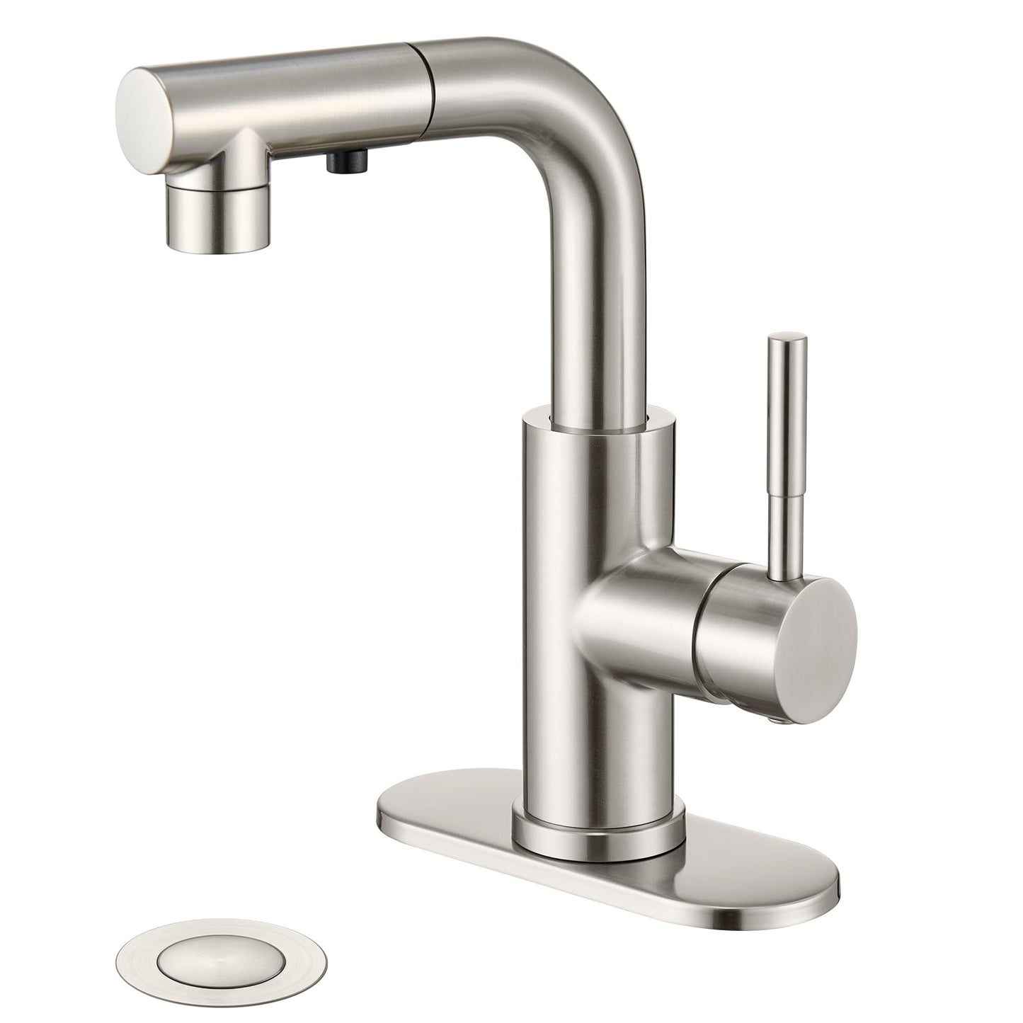 Ultimate Unicorn Bathroom Faucet with Pull Out Sprayer, Brushed Nickel Single Handle Bathroom Faucet for 1 or 3 Hole Bathroom Sink, Pull Down Bathroom Sink Faucet with Rotatable Spout Pop Up Drain