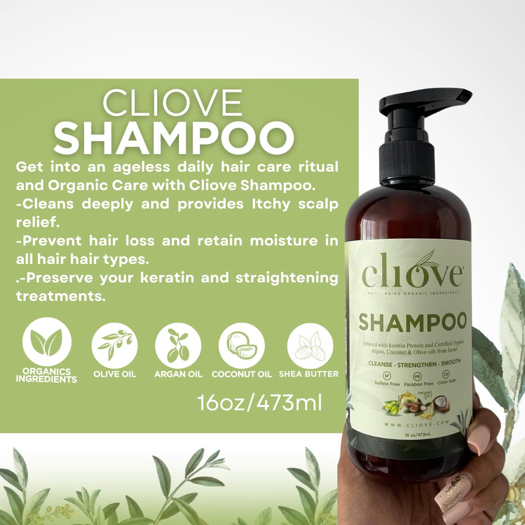 Cliove Shampoo | Hair Moisturizing Keratin Protein Treatment Infused with Argan Oil and Olive Oil | Anti Frizz Shampoo for Curly Wavy, and Straight Hair |16oz