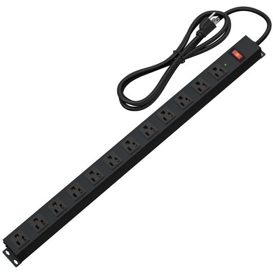12 Outlet Long Power Strip Surge Protector with 2100 Joules, 6FT Power Cord, Wide Spaced Outlet Power Bar, Overload Protection Switch, Industrial Heavy Duty for Work Bench, Shop, Garage (Black)…