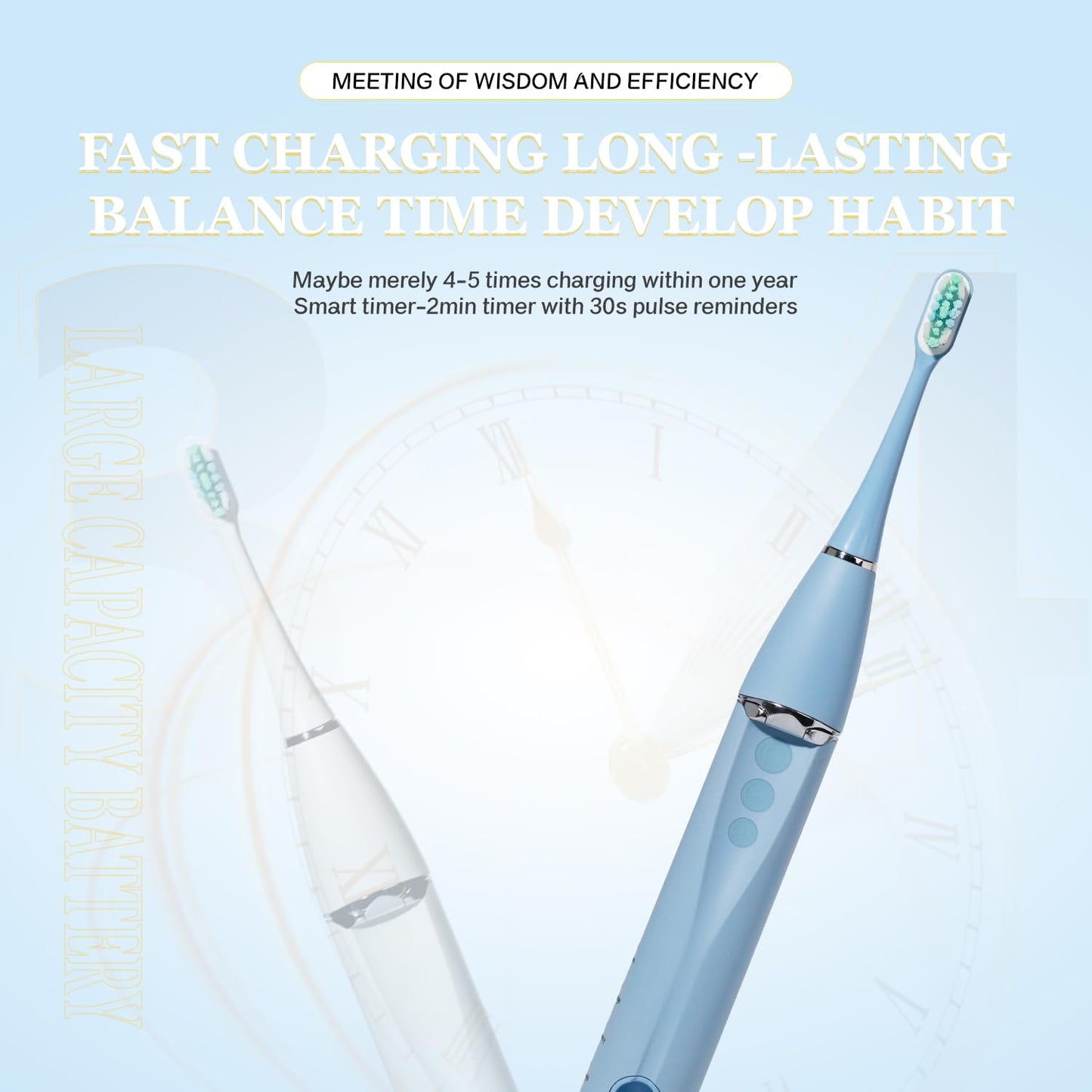 Ultra-Portable Foldable Electric Toothbrush with Dual UV-C/A Sanitization, 272 Personalized Modes, Last 60-90 Day Use, Leather Travel Case – Blue
