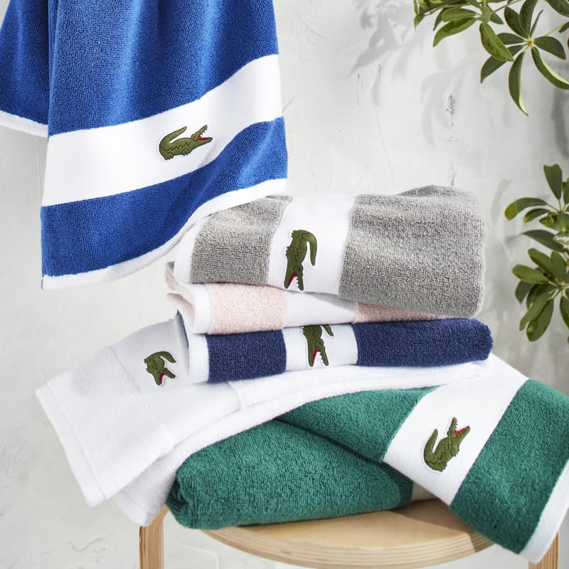 Lacoste Sport Stripe 6-Piece Luxury Cotton Towel Set – Made with 100% Soft Supima Cotton, Absorbent & Quick-Drying, Includes 2 Bath Towels, 2 Hand Towels, 2 Washcloths, Meteorite