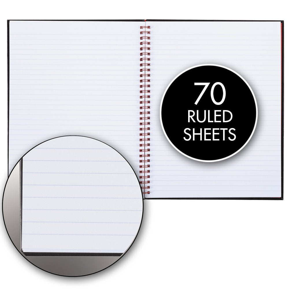 Black n' Red Twin Wire Hardcover Notebook, 8-1/4" x 5-7/8", Black/Red, 70 Ruled Sheets, Sold as 5 Pack (L67000)
