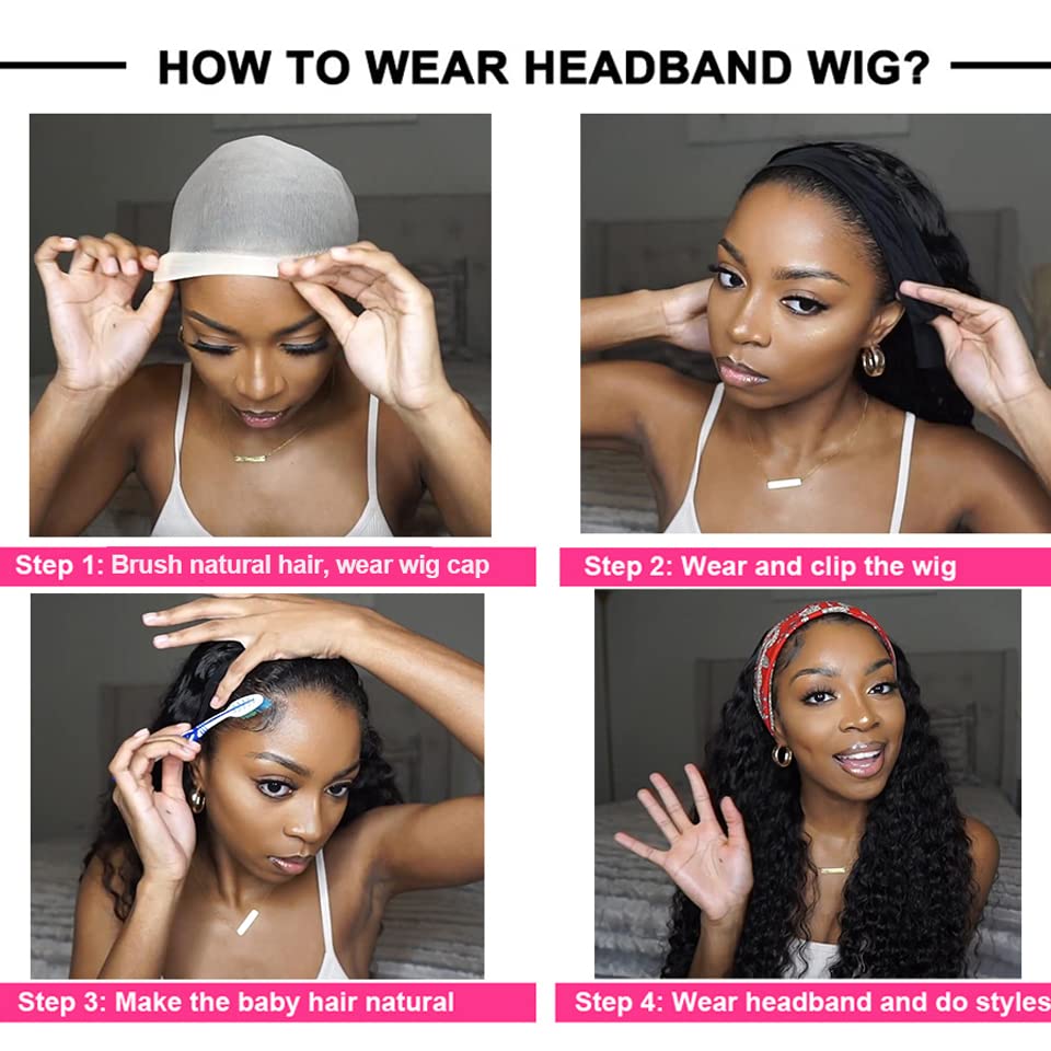 Smoothair Headband Wig Human Hair Kinky Curly Headband Wigs for Black Women Human Hair Wigs Glueless 20 Inch None Lace Front Wigs 150% Density (No Mixed)