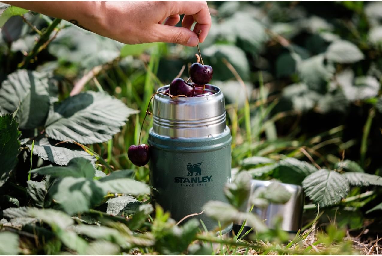 Stanley Classic Legendary Large Food Jar 1.0 qt | Vacuum Insulated Food Container | Wide Mouth Screw On Lid | Packable for Travel | Stainless Steel with Leakproof Lid | BPA-Free | Hammertone Green