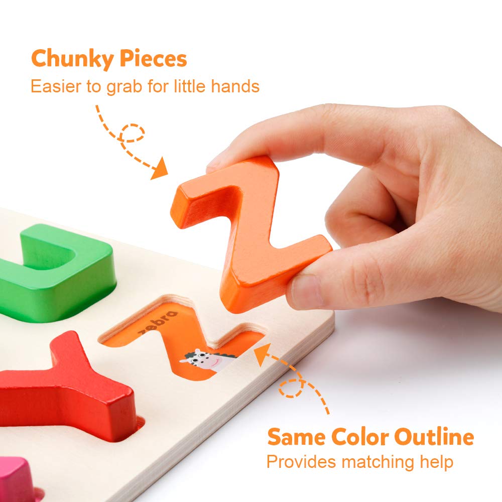 Coogam Wooden Alphabet Puzzle – Letters Peg Board ABC Blocks Matching Game Montessori Jigsaw Early Learning Educational Toy Gift for Children Kids