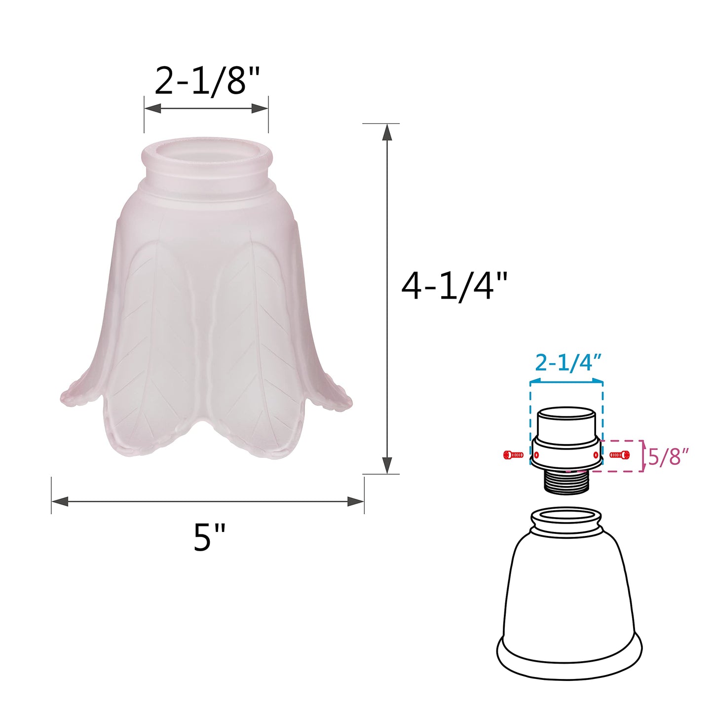 Aspen Creative 23102-4A Transitional Pink Rose Leaf Ceiling Fan Replacement Glass Shade, 2-1/8" Fitter Size x 5" Diameter x 4-1/4" Height, 4 Pack