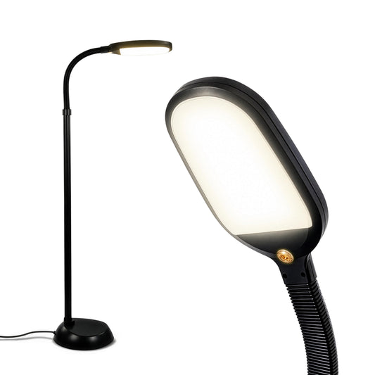 Brightech Litespan - Bright LED Floor Reading Lamp for Over Chair Crafts and Reading, Esthetician Light for Lash Extensions, Gooseneck Adjustable Standing Lamp for Living Room, Bedroom, Office - Black