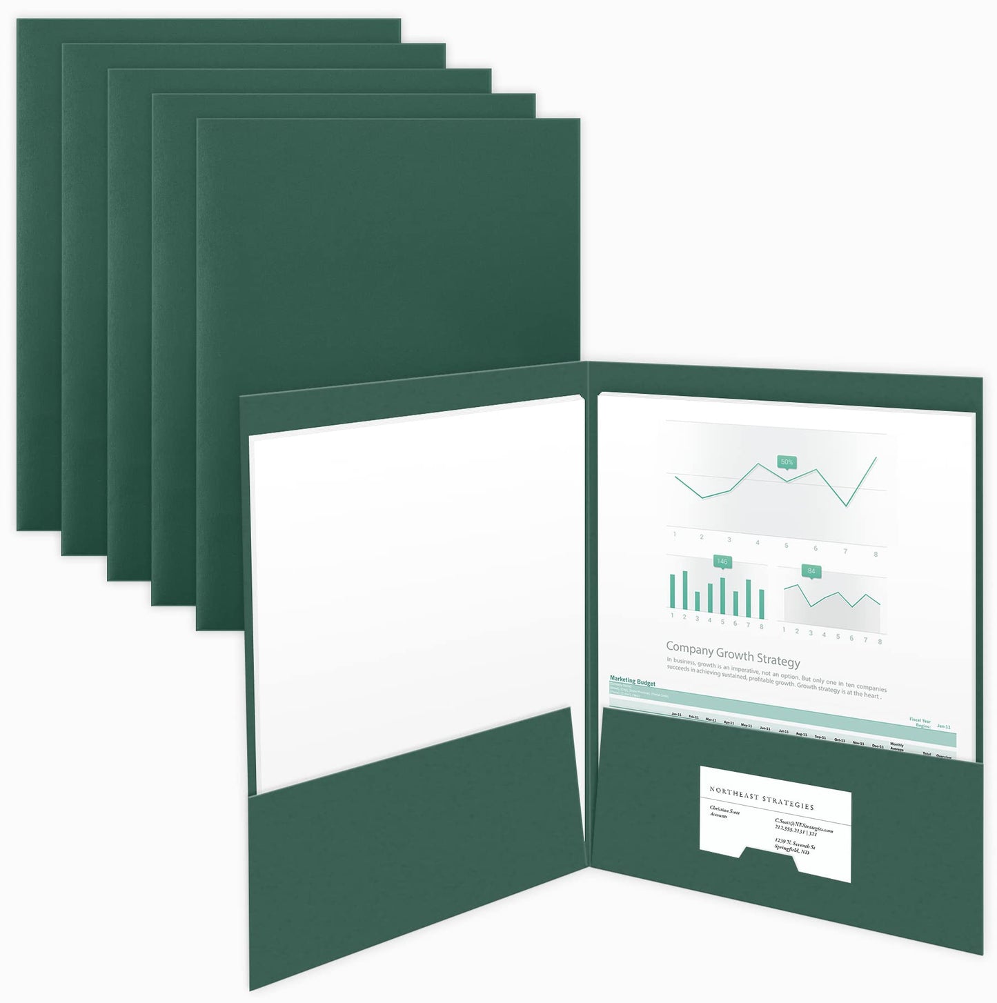 The Gallery Collection, 25 Count, Green, Two Pocket Presentation Folders, Perfect for Sales Material, Important Documents & More (9 x 12)