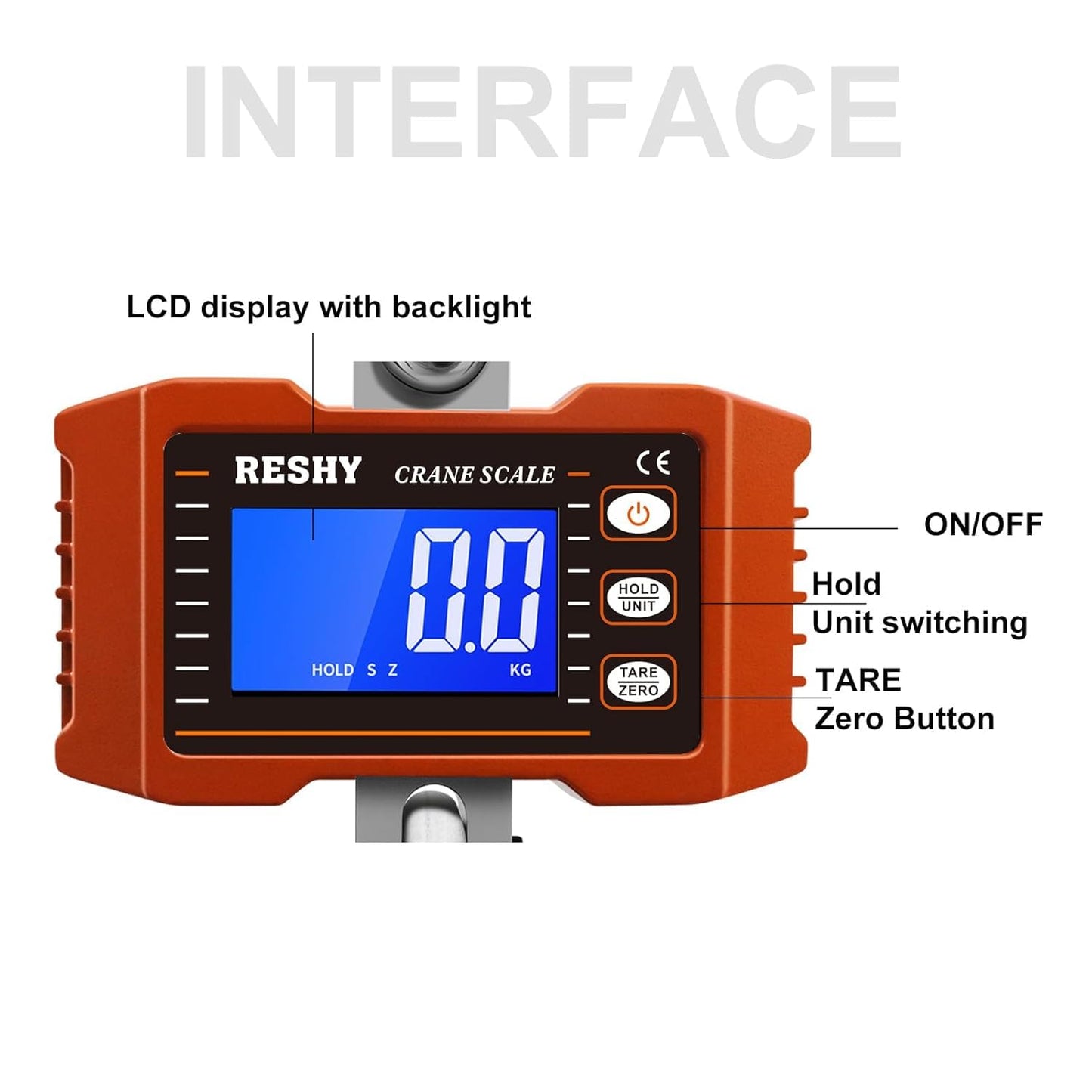 RESHY Digital Crane Scale 2200lb/1000Kg Digital Hanging Scale Industrial Heavy Duty Crane Scale for Farm,Deer,Livestock,Factory,Construction,Hunting CE Certified