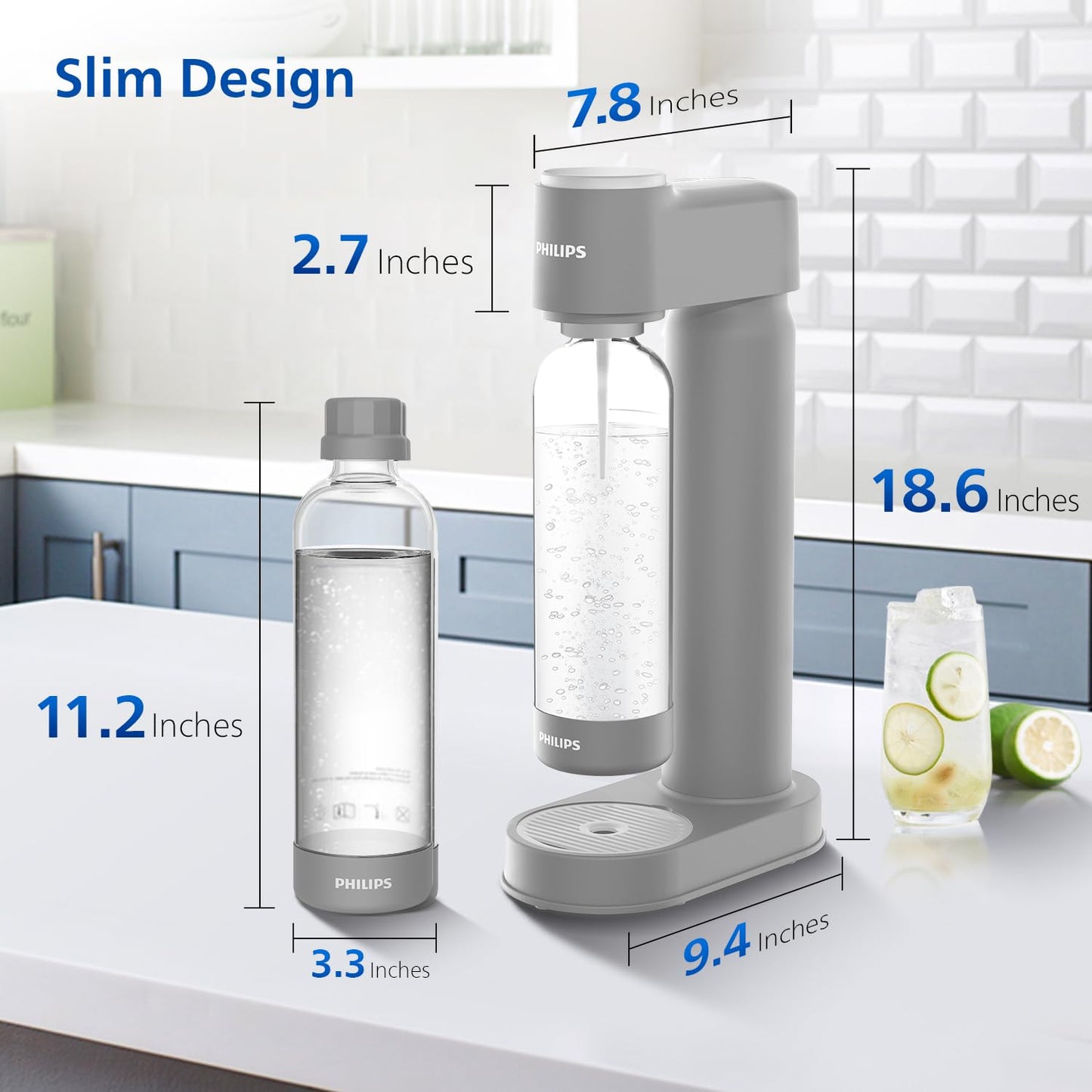 Philips Sparkling Water Maker ADD4901GROQ/37, Plastic Soda Streaming Machine with Quick Twist Bottle, 1L BPA free PET Carbonating Bottle, Soda Maker Compatible with 60L CO2 Carbonator (NOT Included)