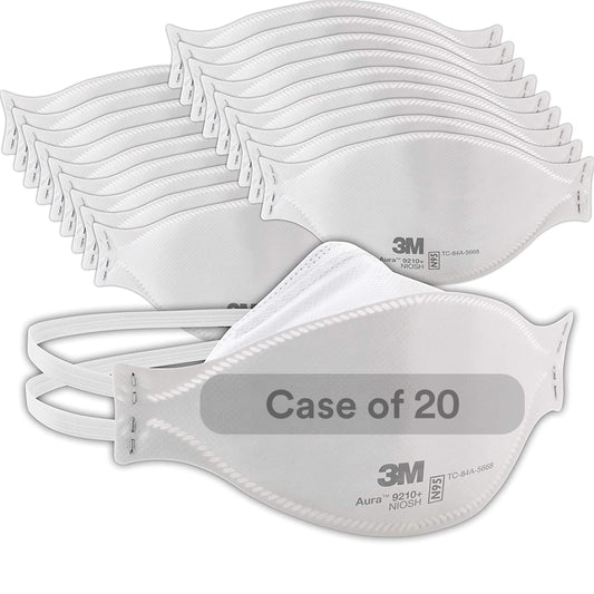 3M Aura Particulate Respirator 9210+, N95, Pack of 20 Disposable Respirators, Convenient Individually Wrapped, NIOSH APPROVED, Stapled Flat Fold Design, Low Profile Design Reduces Eyewear Fogging