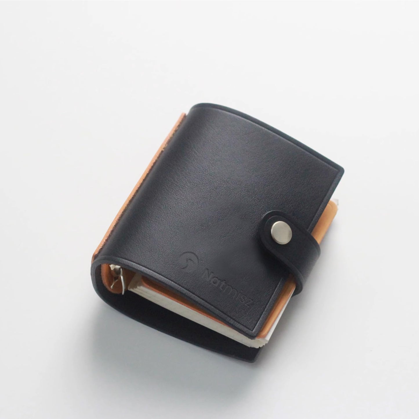 Natmisz: Password Book, A9 Size Leather Binder Password Keeper, 50 Pages Password Notebook Organizer Computer and Internet Address Website Login, Gifts for Home and Office (Black Cover, Silver Rings)