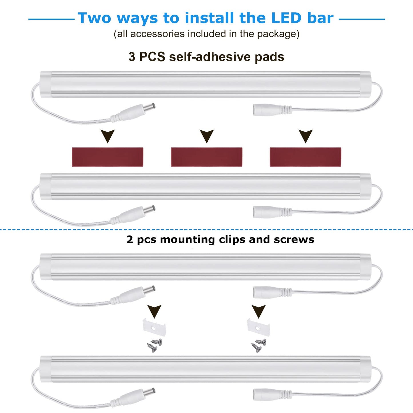 Litever Kitchen Under Cabinet LED Lighting Kit, Super Bright, 6 PCS 12 Inches Light Bars, Plug-in or Hardwire Power Adapter, 31W 2000 Lumen, for Cabinet Counter Shelf Workbench (Daylight White 5000K)