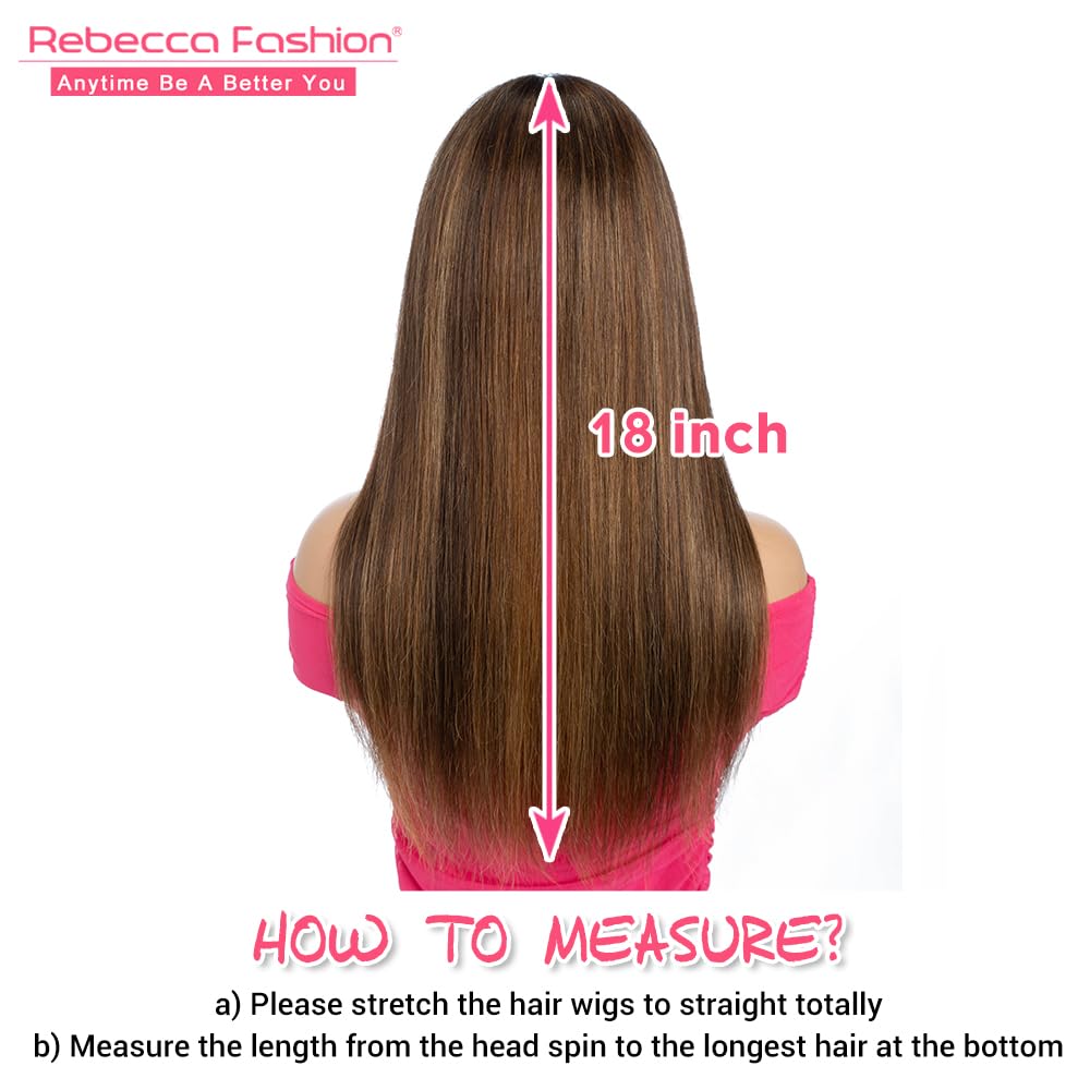 Rebecca Fashion 18 Inch Ombre Blonde Brown Straight Wig with Bangs Human Hair Silky Straight Bang Wig Glueless Minimalist 2.75x1 Lace Scalp Wig for Women Glueless Wear and Go Wigs Brazilian Remy Hair