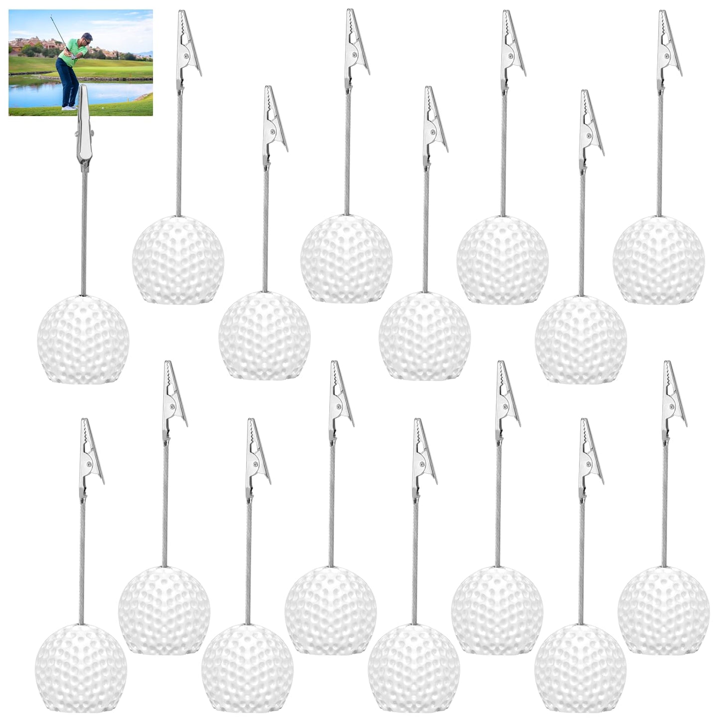 SAYAYA 16 PCS Resin Golf Ball Base Alligator Clip Place Card Holder Golf Ball Shaped Table Number Holder Name Place Card Holder for Office Menu Events Wedding Party